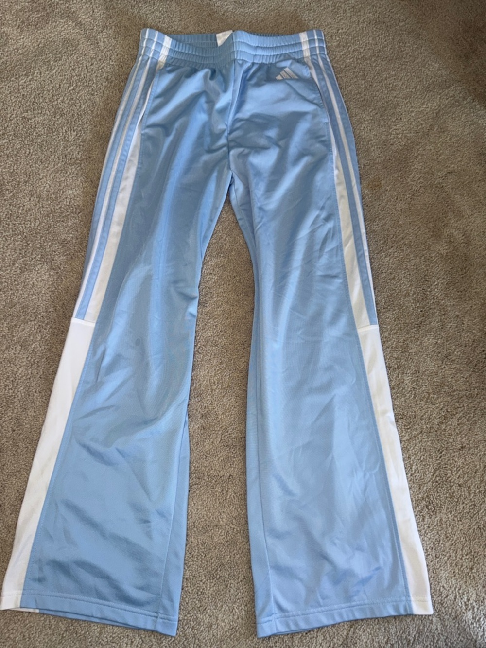 Adidas Light Blue Track Pants with White Stripes